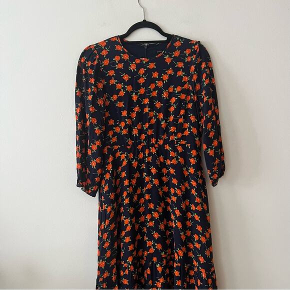 J. Crew Flowy Tiered Midi Dress in Poppy Fields Floral Print - Picture 3 of 7